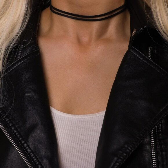 Faux Leather Choker Necklace Women Gothic Boho Halloween Christmas Gift - Picture 2 of 7
